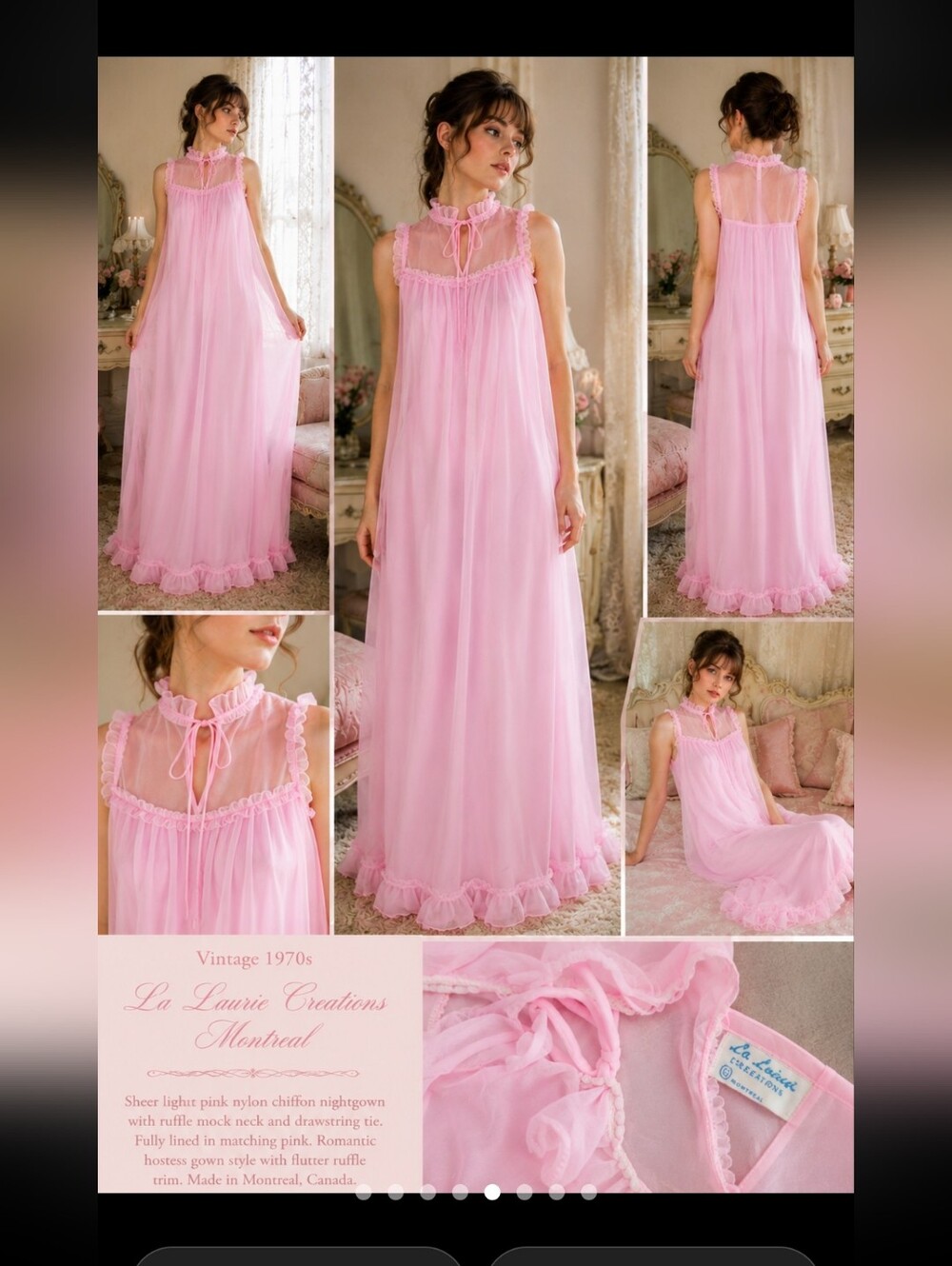 Vintage 1970s Sheer Pink Chiffon Nightgown | La Laurie Creations Montreal Size S